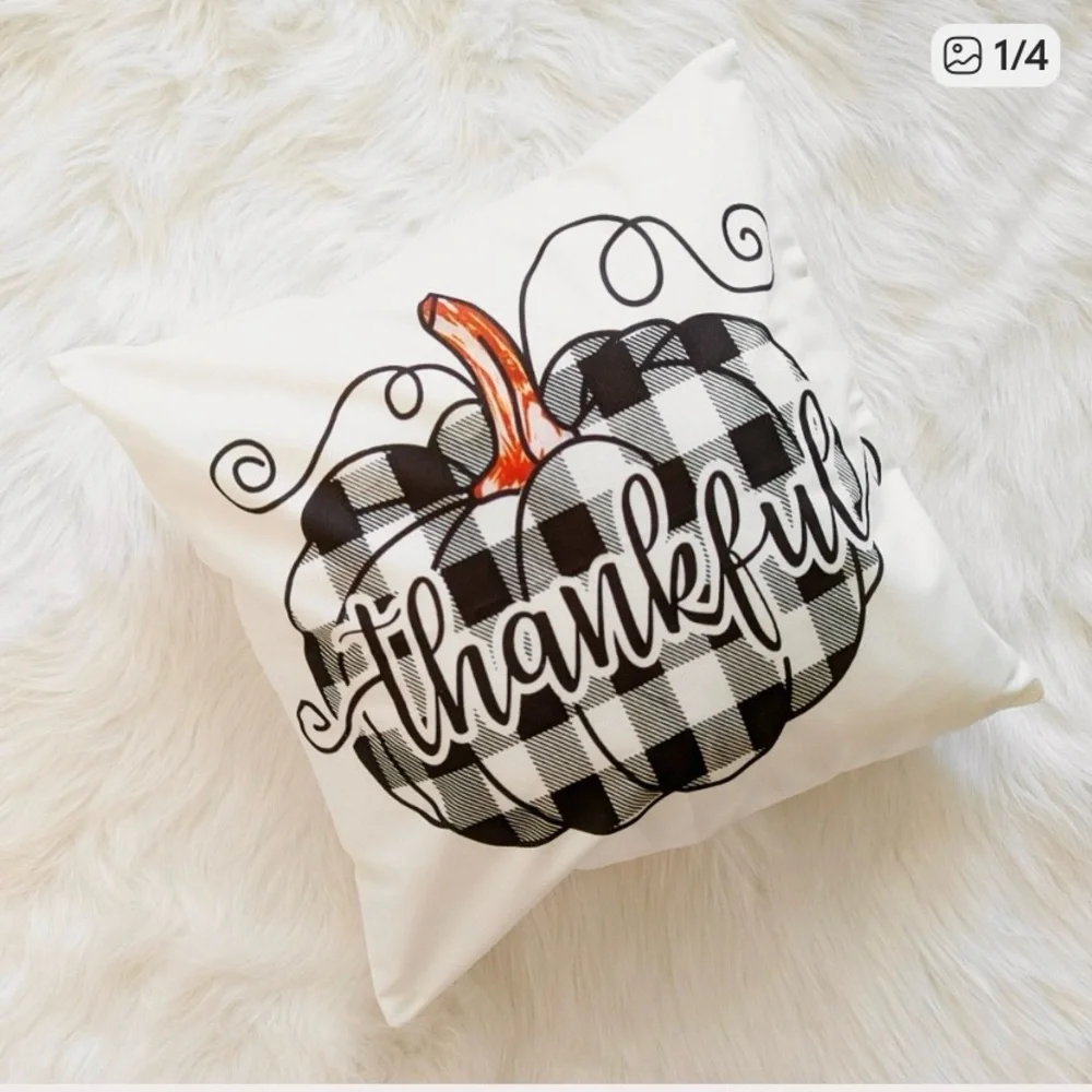 Set of 4 Fall Decorative Pillow Covers 17” Buffalo Check Thanksgiving Pumpkins